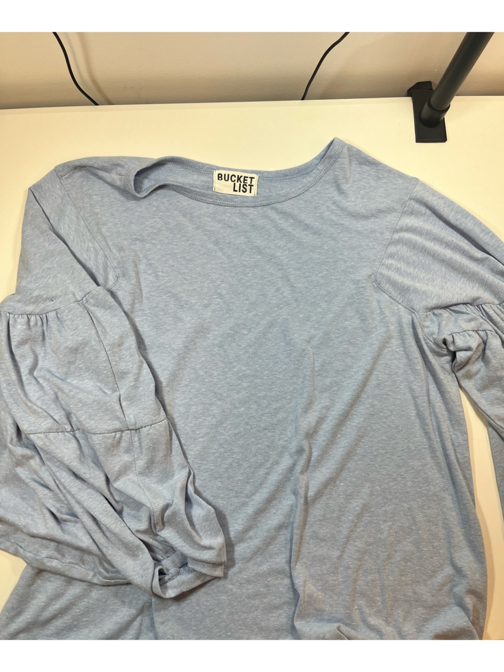 Bucket List Heather Blue Balloon Sleeve Knit Top